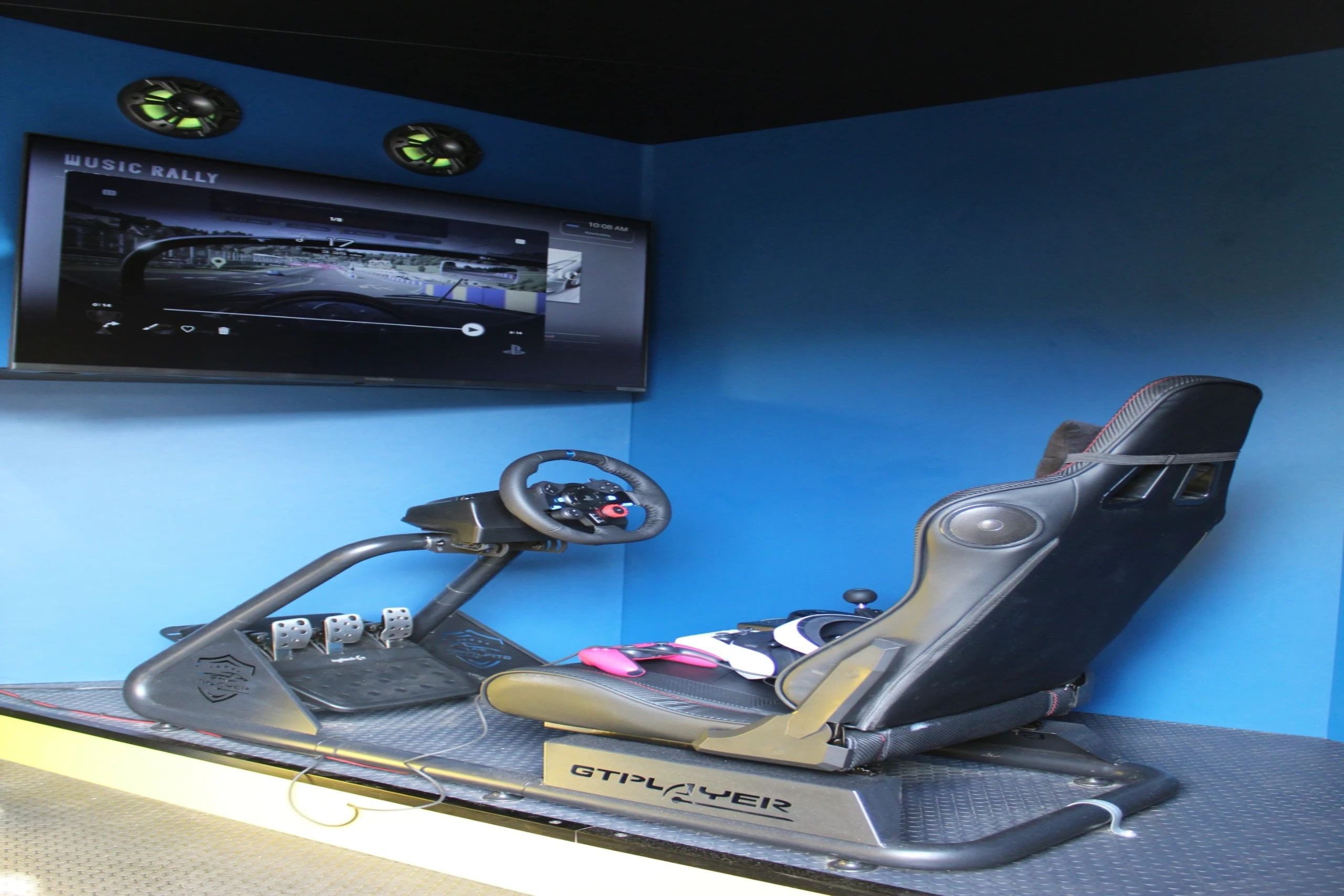 GTPlayer VR racing simulator rig inside the game truck